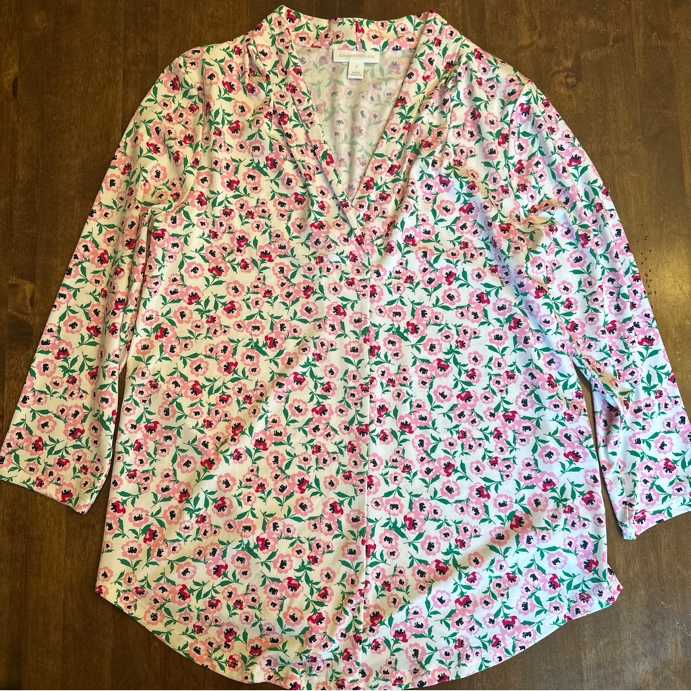 Charter‎ Club Small Top Blouse Floral Shirt V Neck Stretch Garden Office 🌸🌸